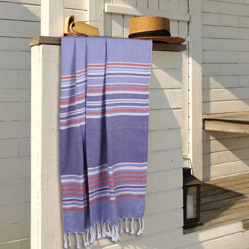 Bianca Ultra Soft Turkish Hammam Towel 100% Cotton 1pc Bath Towel | Jadore Stripe-Blue
