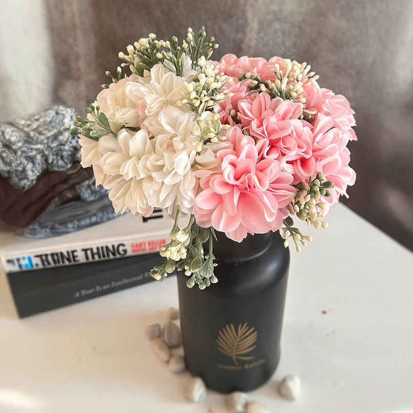 Artificial Hydrangea Dahlia Flowers Bunch Pack  of 2 | Multi | 24.1 cm | Tied Ribbons