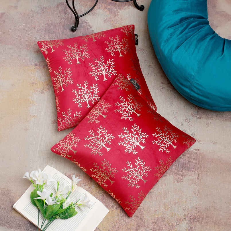 Hosta Homes Soft Velvet Tree Pattern Golden Foil Printed Red Cushion Covers