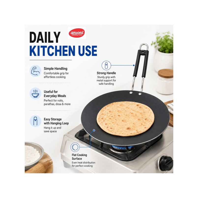 Jensons Pre-Seasoned Iron Roti Tawa 25cm | Heavy Duty | Gas Compatible | For Roti Chapati Paratha