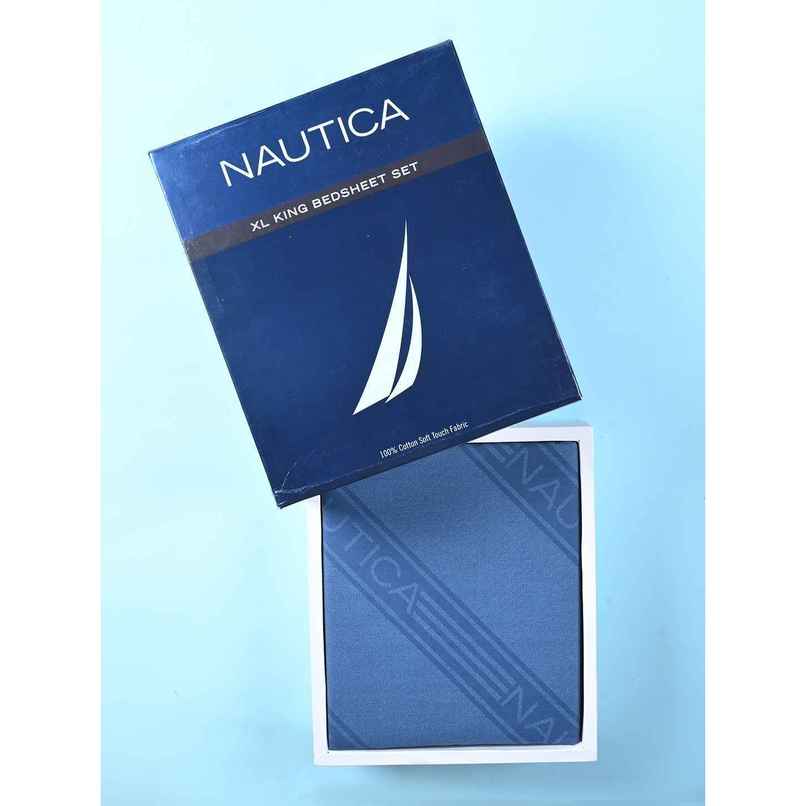 Nautica Super Soft 100% Cotton King Bedsheet And 2 Pillow Covers -3pc Set | Bristol Stripe-Navy