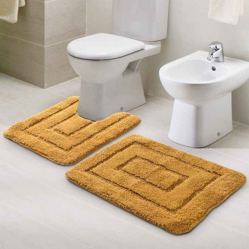 Saral Home Cotton Anti-Slip Bathmat & Contour Set | 45 x 60 cm & 45 x 50 cm | Ochard