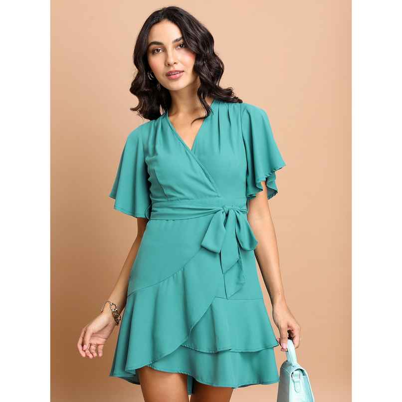 Ketch Women Sea Green Flutter Sleeve Dress | Sea Green | L