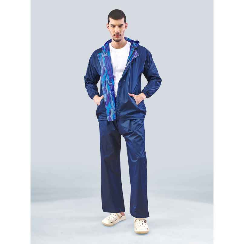 Lux Venus Lightweight Hooded Reversible Raincoat for Men With Waterproof Pant - Navy | 3XL