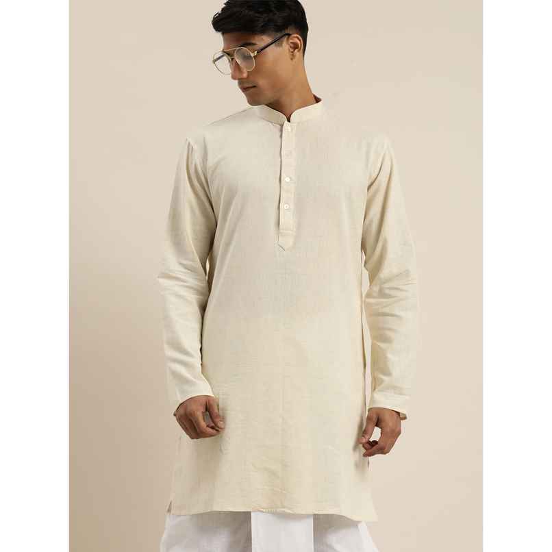 Vastramay Men's Cotton Short Kurta | Cream - XL