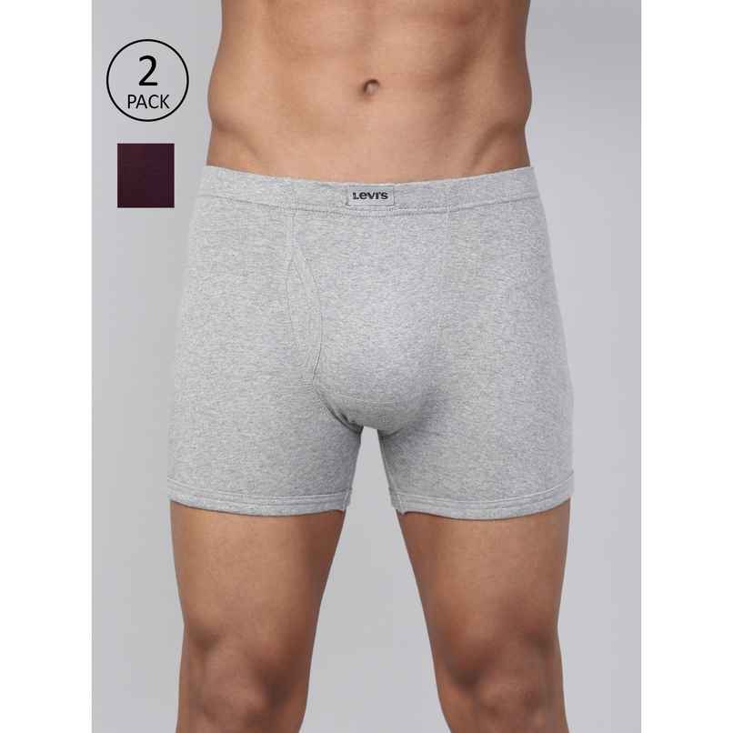 Levi's Innerwear Men's Pure Cotton Long Length Trunk | Grey and Wine - M