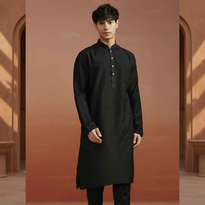 Vastramay Men's Viscose Kurta | Black - XL