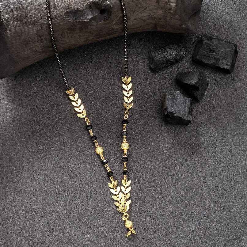 NVR Women's Short Mangalsutra Designs Gold Plated & Black Beaded Mangalsutra | NVR2722