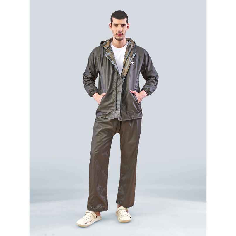 Lux Venus Lightweight Hooded Reversible Raincoat for Men With Waterproof Pant - Grey | 3XL