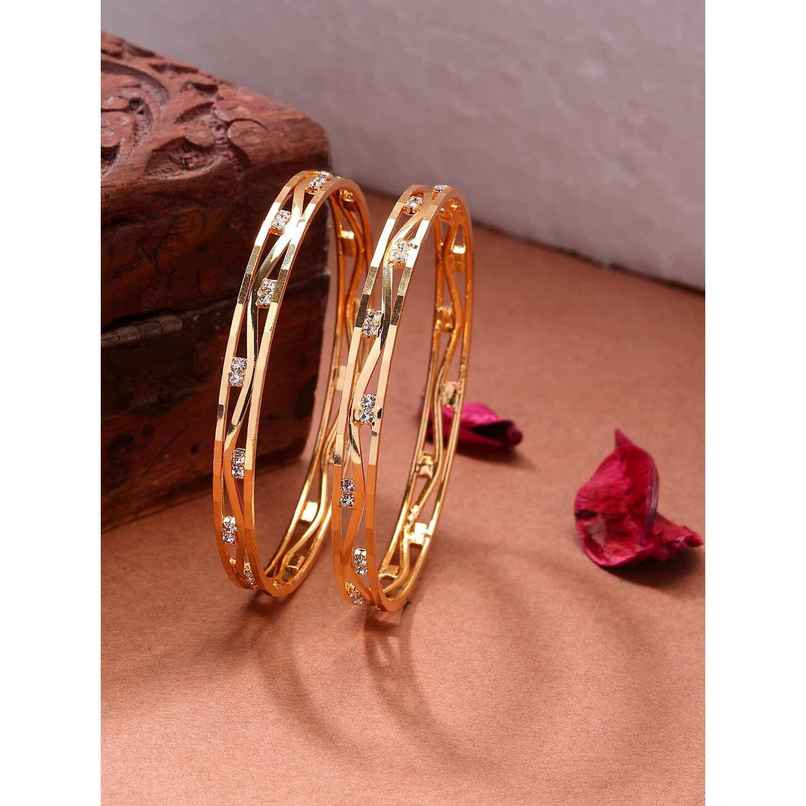 NVR Women's Set of 2 Gold-plated Cubic Zirconia Stone Studded Bangles | NVR2905-M NVR Women's Set of 2 Gold-plated Cubic Zirconia Stone Studded Bangles | NVR2905-M