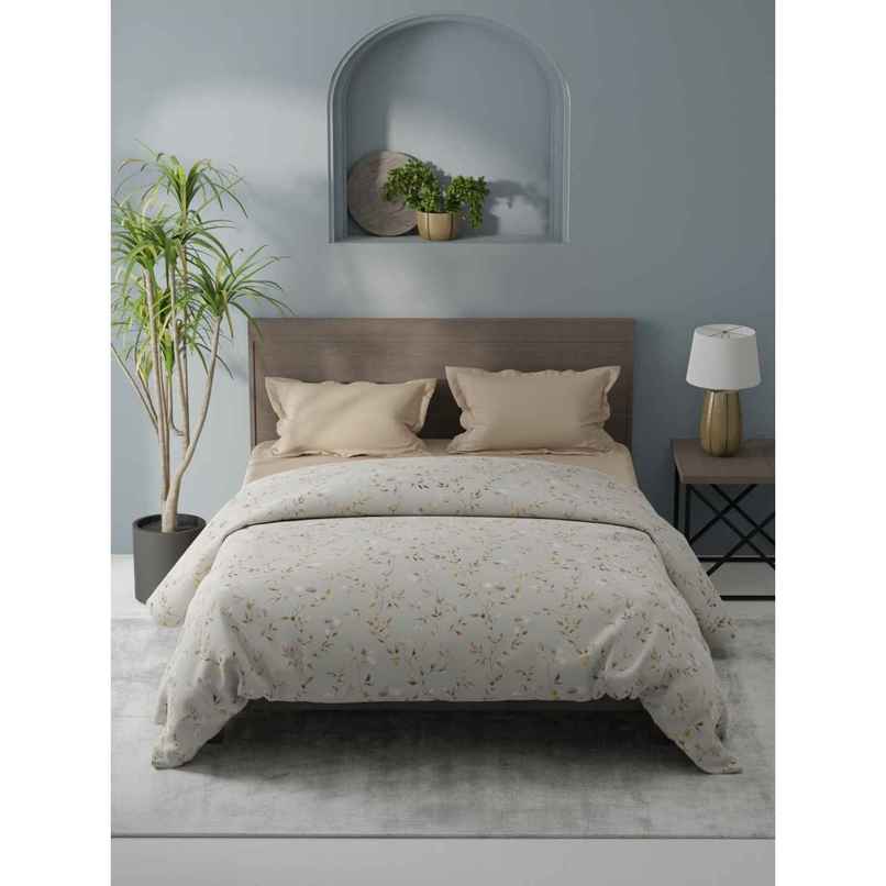 KOPA Super Soft Microfiber Comforter For All Weather | Coolmax Cotton Feel Floral | Beige