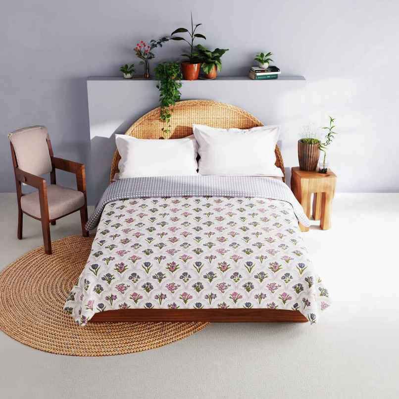 Bianca Extremely Soft Muslin Cotton Dohar Pure Cotton Double Size | Mezzo Floral-Grey, White