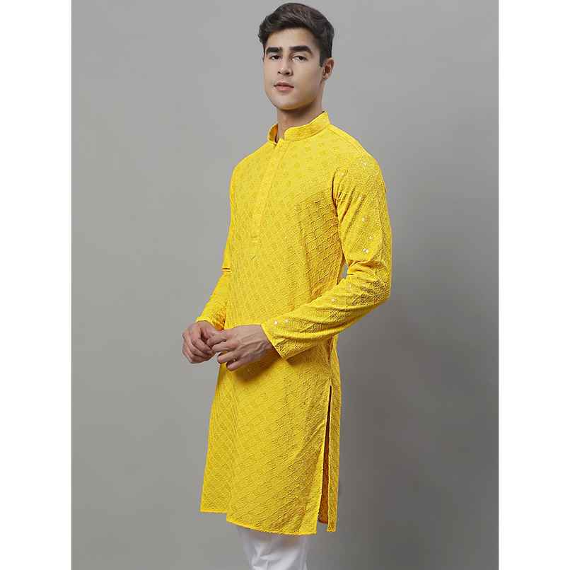Jompers Embroidered and Sequence Kurtas for Men s | KO 695 Yellow | M