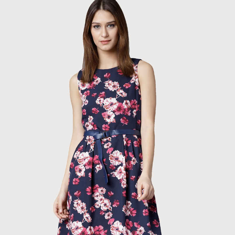 Tokyo Talkies Women's Floral Printed Fit And Flare Dress | Blue - M