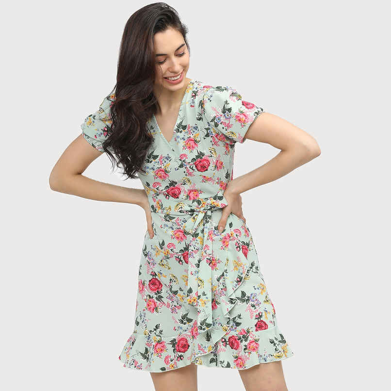 Tokyo Talkies Women's Floral V-neck Wrap Dress | Multicolour - L