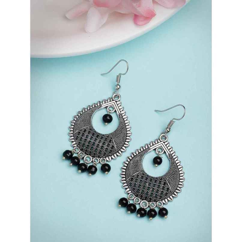 NVR Women's Silver-plated Artificial Beads German Silver Oxidised Chandbali Earrings | NVR2504 NVR Women's Silver-plated Artificial Beads German Silver Oxidised Chandbali Earrings | NVR2504