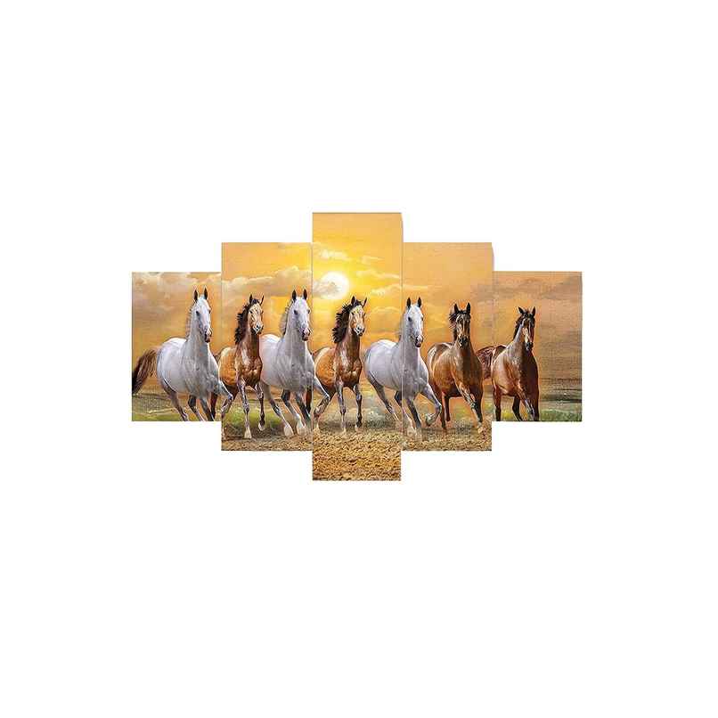 Perpetual Seven Horse Paintings for Wall Decoration | Set of 5 | 3D - 75 x 43 cm
