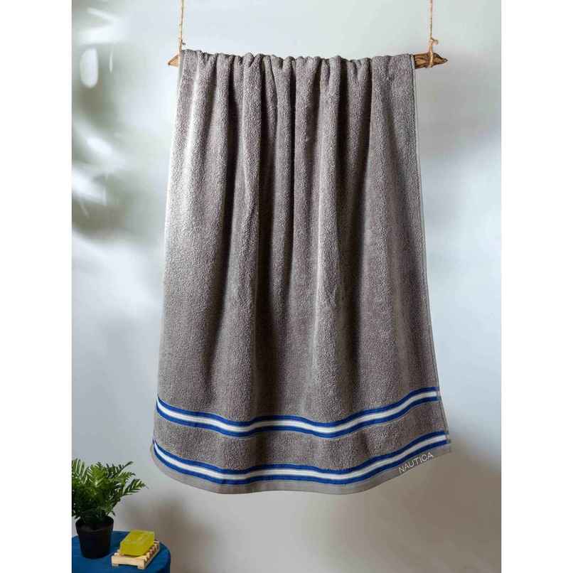 Nautica Super Soft Zero Twist 100% Cotton Towel | Bath Towel | Vintage Crew Stripe Solid | Grey