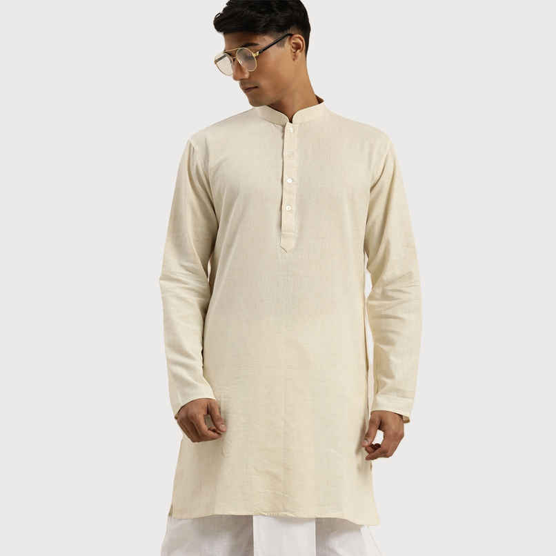Vastramay Men's Cotton Short Kurta | Cream - M Vastramay Men's Cotton Short Kurta | Cream - M