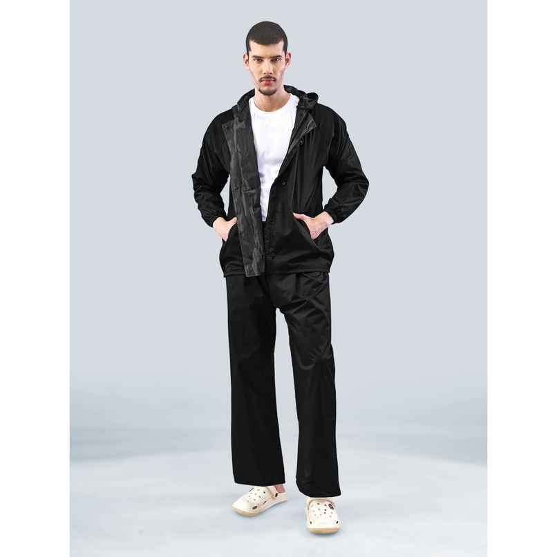 Lux Venus Lightweight Hooded Reversible Raincoat for Men With Waterproof Pant - Black | 3XL