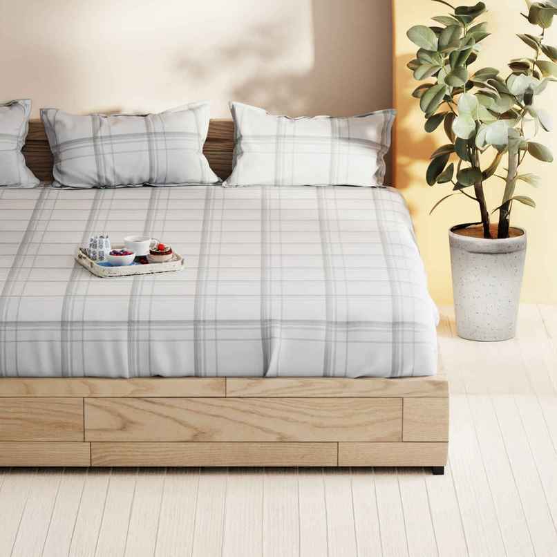 Bianca Soft 100% Natural Cotton Double Bedsheet With 2 Pillow Covers | Laquasa Checks | Stone