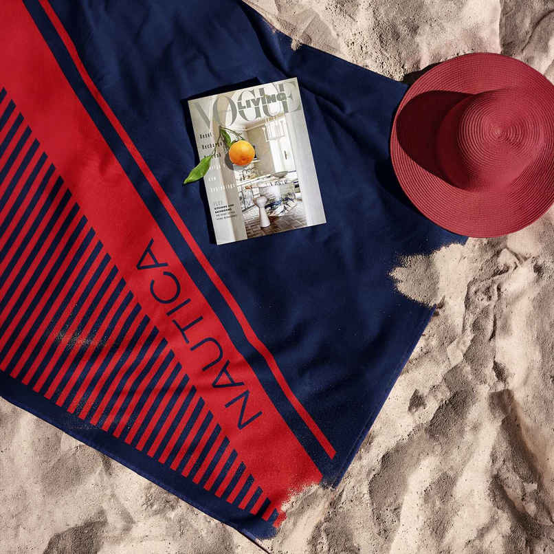 Nautica Designer 100% Cotton Beach & Bath Towel -1pc Bath Towel | voyage stripe-red-navy