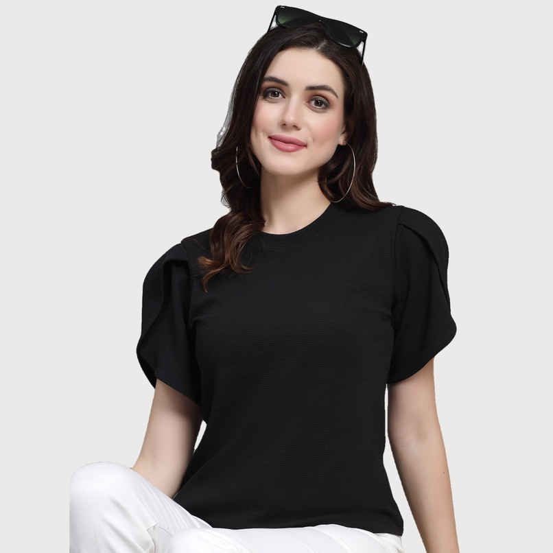 Style Quotient Women Black Poly Knit Smart Casual Top | S | AW23SQDIVINE - Black Style Quotient Women Black Poly Knit Smart Casual Top | S | AW23SQDIVINE - Black
