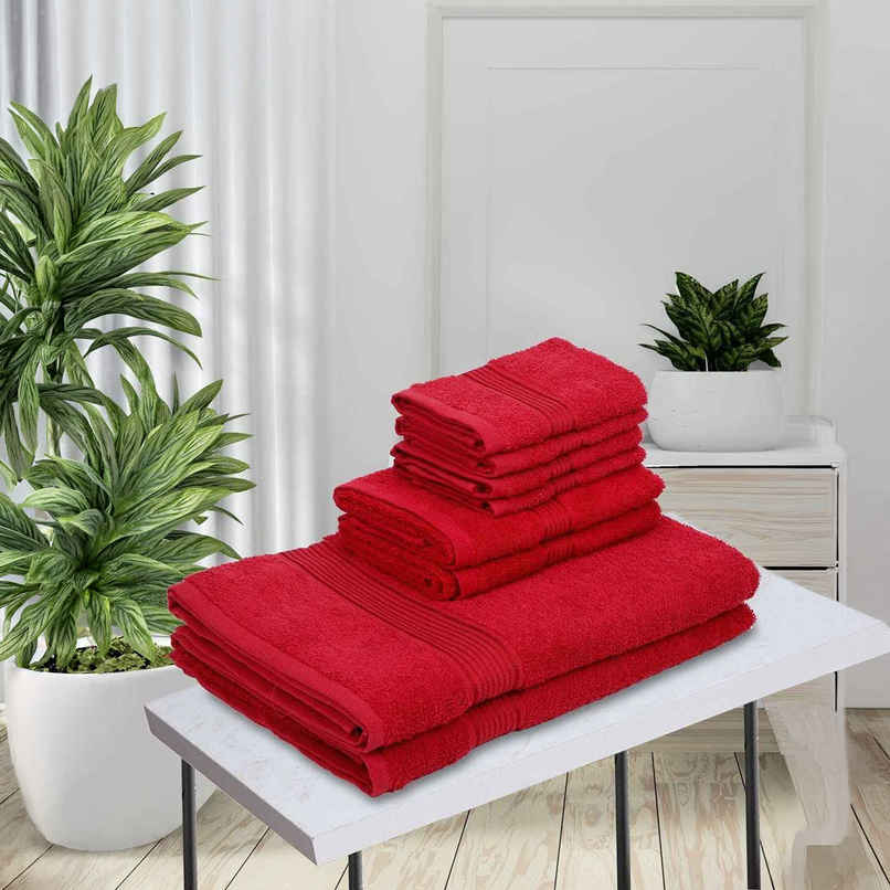 Kopa Quick Dry Pure Cotton Soft Terry Towel -2Pc Bath, 2Pc Hand, 4Pc FaceD'Ross | Pack of 8 | Red