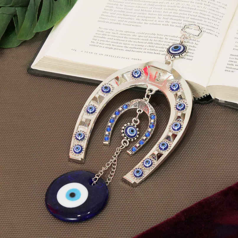 TIED RIBBONS Horse Shoe Evil Eye Wall Hanging | Dark Blue