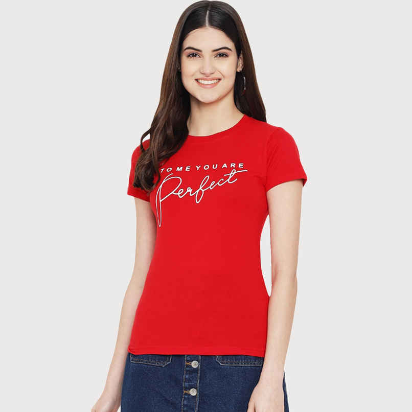 Fabflee Women Regular Cotton Printed Round Neck Tshirt | Red | FAB-WT-01 | M Fabflee Women Regular Cotton Printed Round Neck Tshirt | Red | FAB-WT-01 | M