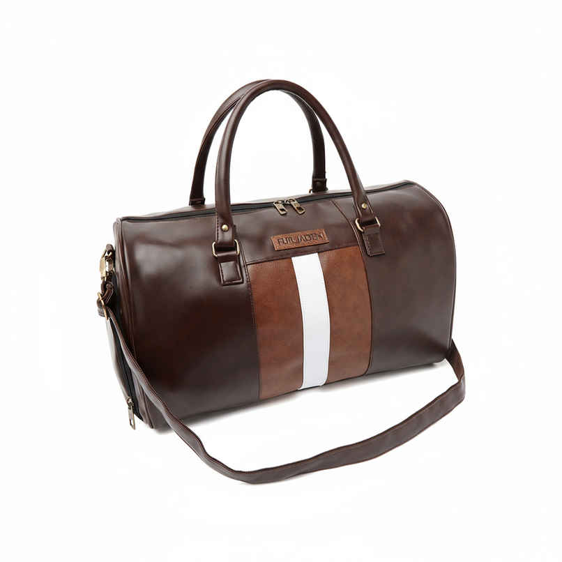 Fur Jaden 30 L Brown Textured Vegan Leather Weekender Duffle Bag with Shoe Compartment
