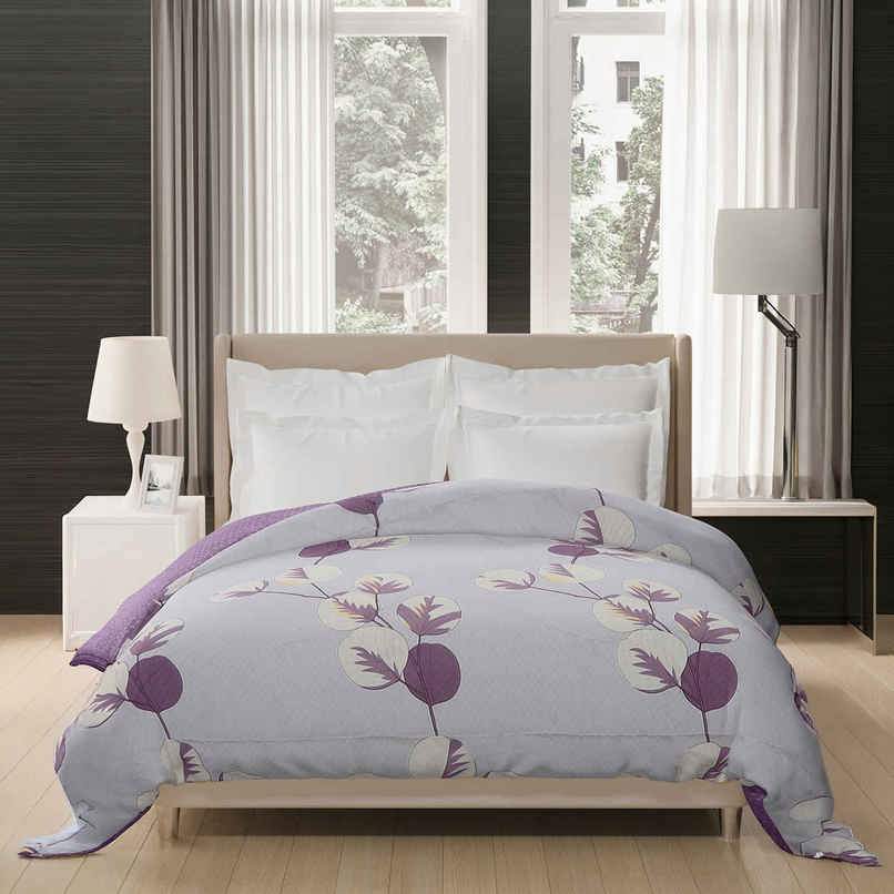 STATUS Reversible Floral Printed Comforter | Grey Lilac - 215 cm x 220 cm