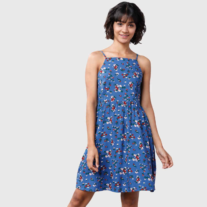 Tokyo Talkies Women's Printed Fit and Flare Dress | Blue - M