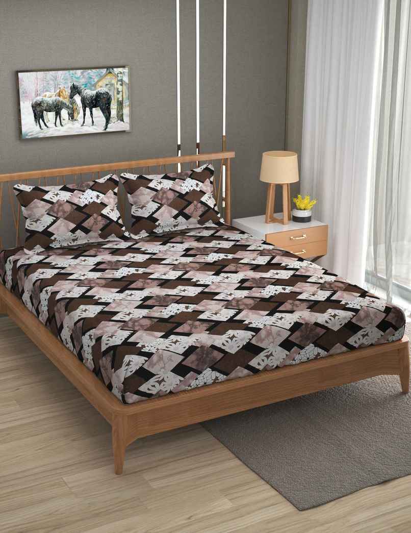 Furnofy Premium Double Geometric Bedsheet | With 2 Pillow Covers | Multicolor | 90 x 100 in