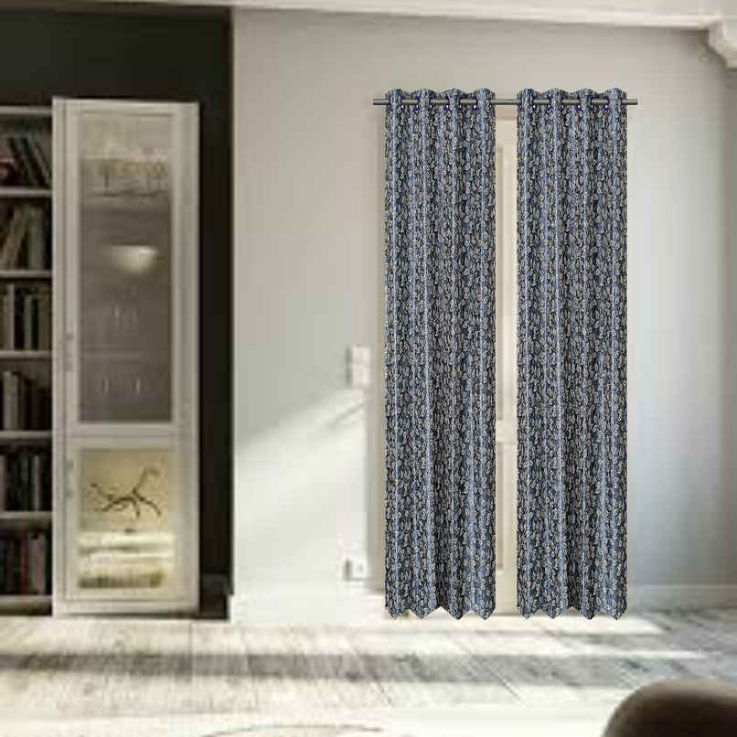 Antzco Dark Grey Printed Door Curtain 7 ft x 4 ft | Pack of 2 | DC05