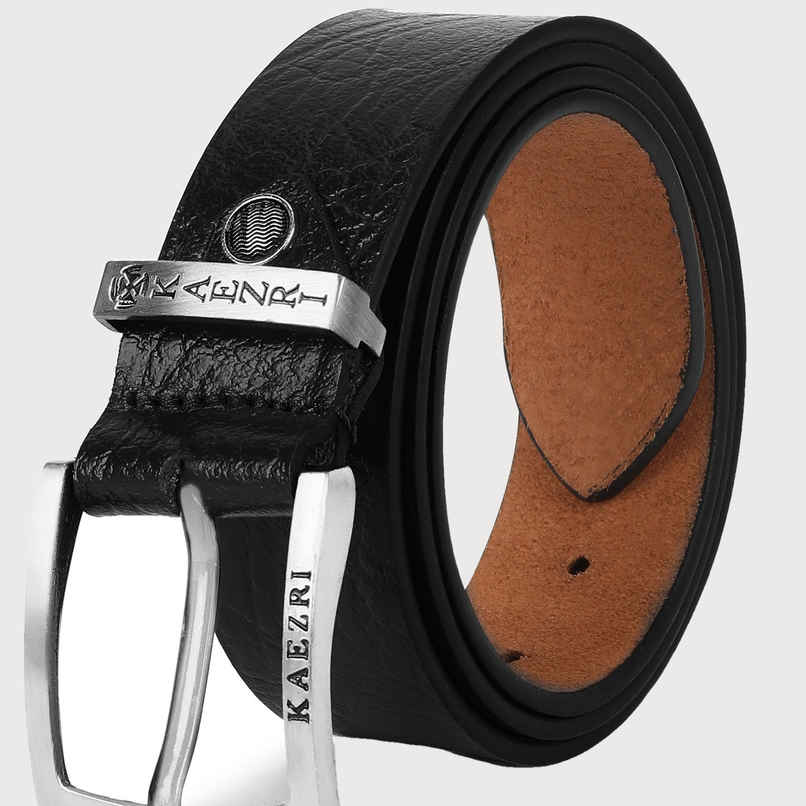 Kaezri Genuine Leather Black Textured Belt for Men | Katablcob - 42