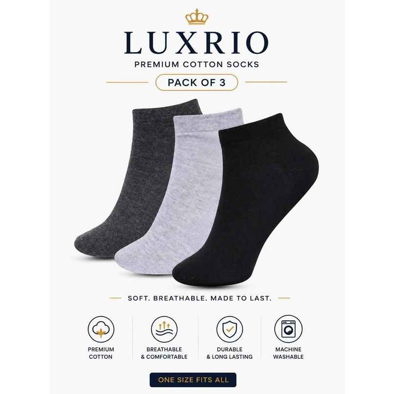 Luxrio Men's Solid Ankle Length Cotton Socks | SCK-6-3-PK-ANKL | Assorted Designs - Free Size