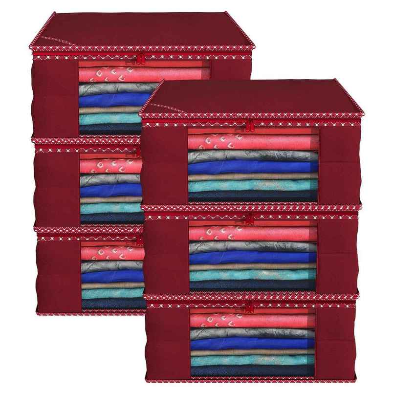 Kuber Industries Pack of 6 Non Woven Saree Cover with Transparent Window (Maroon)