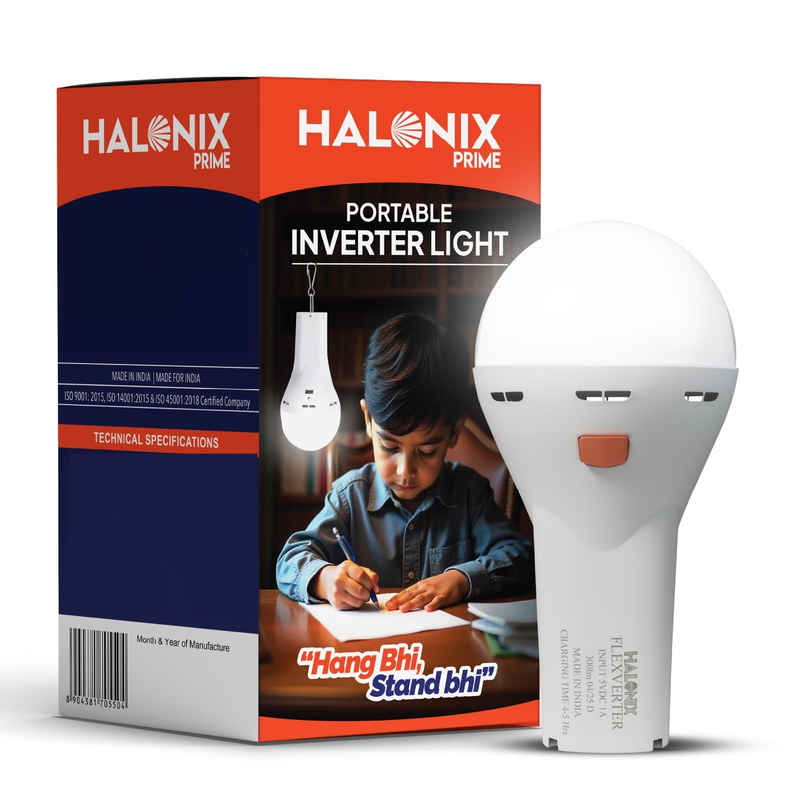 Halonix 5W Portable LED Emergency Light | Torch + Hanging Bulb 2-in-1|Type-C Rechargeable|4H Backup