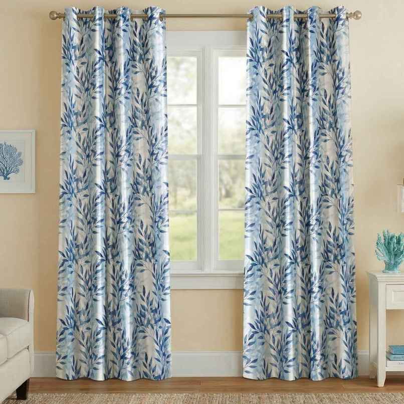 Home Sizzler Floral Flow Grommet Polyester Door Curtain 7 Feet Bluish Grey