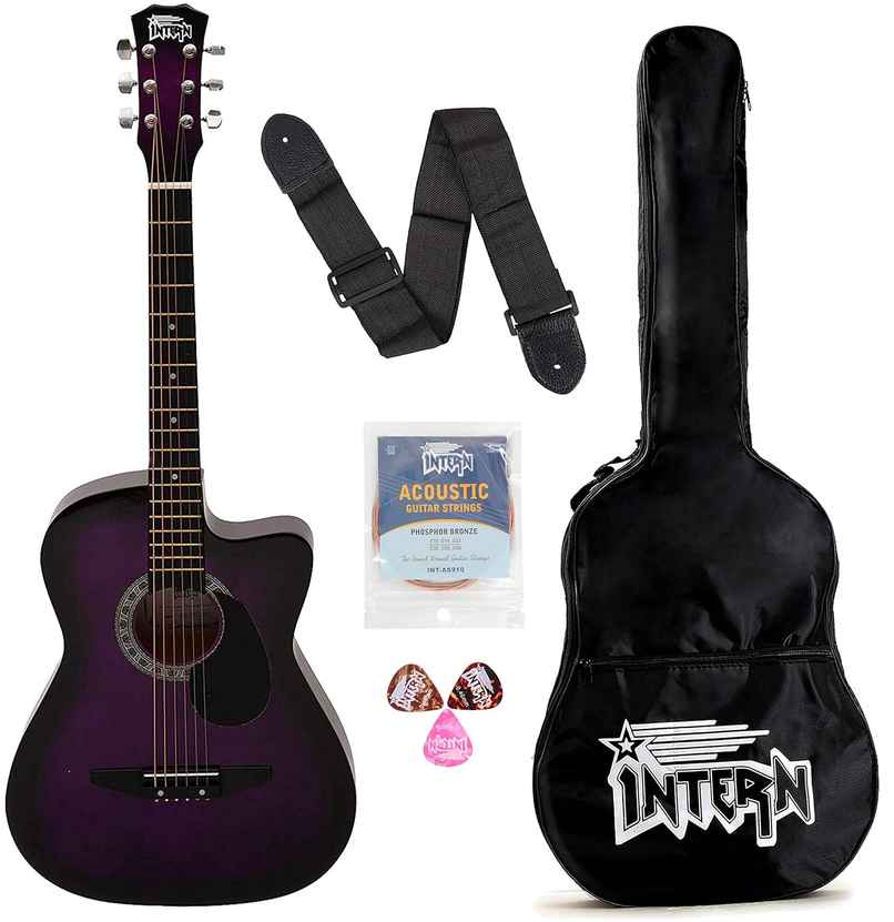 Intern Int-38C-Vt-G 38 Inch Right Handed Lindenwood Glossy Acoustic Guitar Kit | Violet Intern Int-38C-Vt-G 38 Inch Right Handed Lindenwood Glossy Acoustic Guitar Kit | Violet