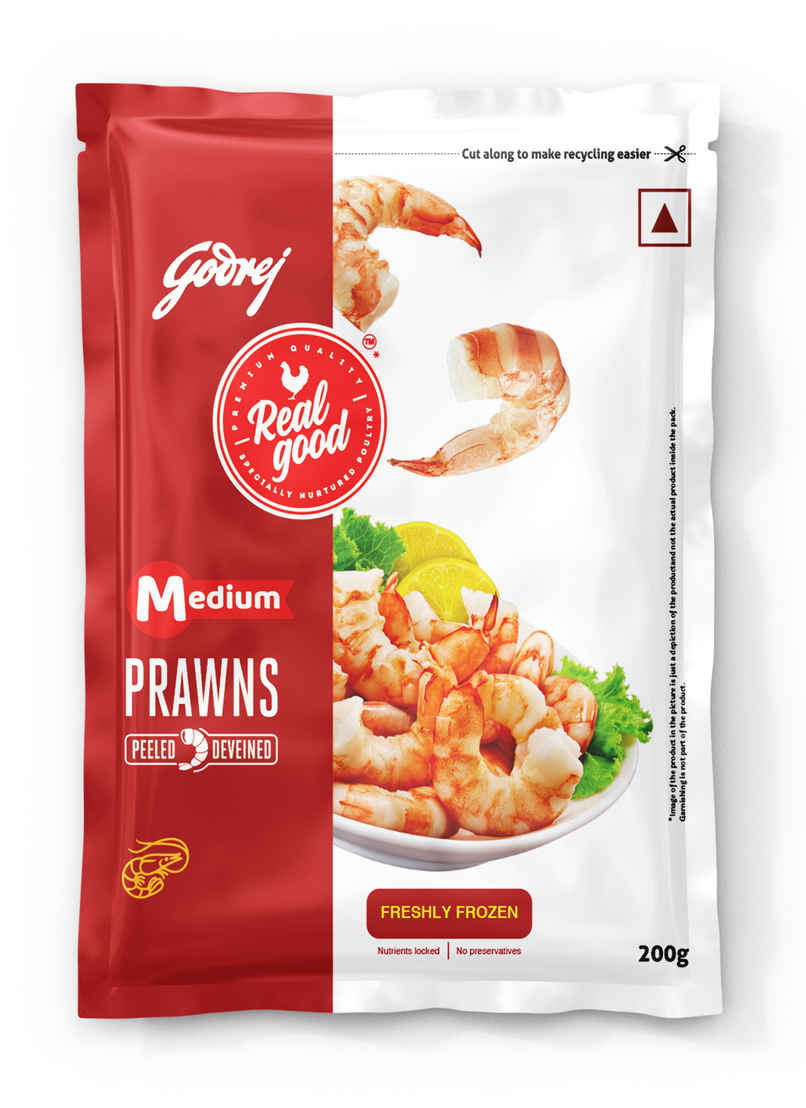 Godrej Real Good Medium Prawns Peeled & Deveined (Freshly Frozen)