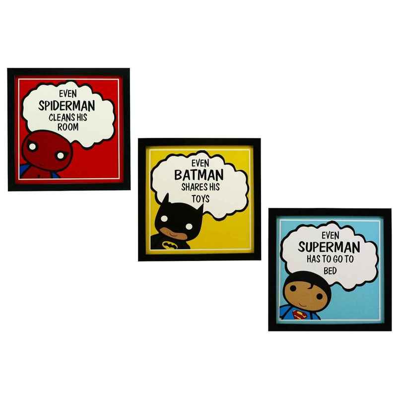 Indianara 3 pc Set of Framed Wall Hanging Kids Room Decor Spiderman Batman Superman Art Prints Indianara 3 pc Set of Framed Wall Hanging Kids Room Decor Spiderman Batman Superman Art Prints