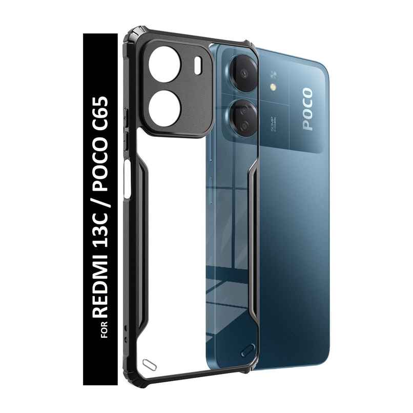 Kwine Case Redmi 13C 4G / Poco C65 Back Cover - Black Bordered Transparent Case