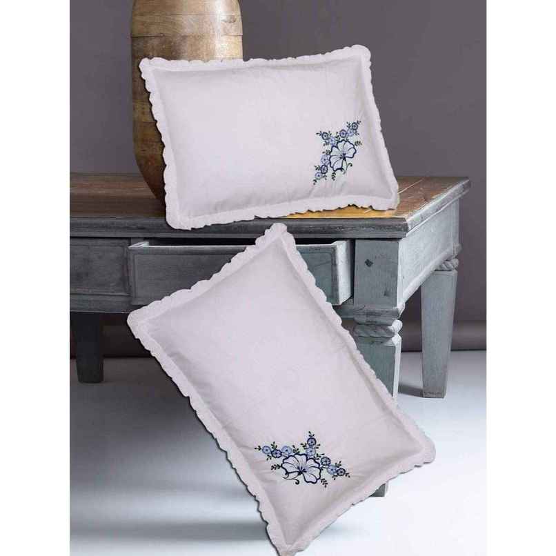 Kuber Industries Embroidered Cotton Pillow Cover Set | 17"x27" | Pack of 2 | White | CTKTC40269