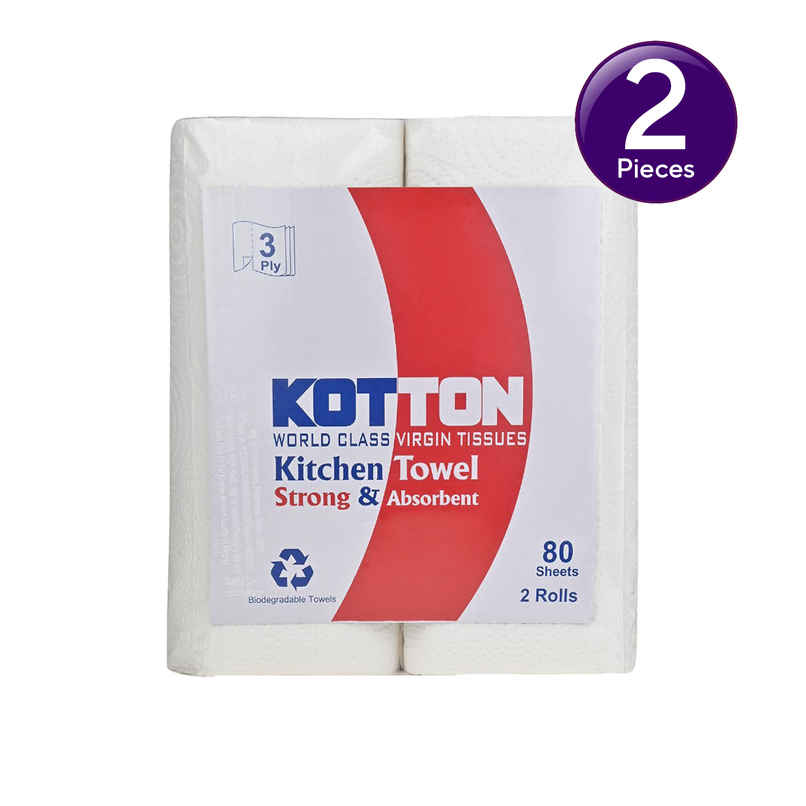 Kotton 3 Ply Kitchen Towel Paper Roll/100% Virgin Pulp/Paper- Pack Of 2 Rolls - 80 Pulls Per Roll Combo Kotton 3 Ply Kitchen Towel Paper Roll/100% Virgin Pulp/Paper- Pack Of 2 Rolls - 80 Pulls Per Roll Combo
