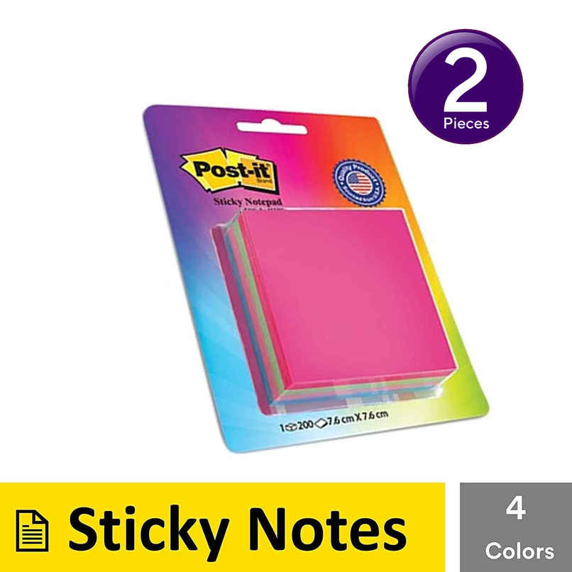 Post-it Sticky Notes - 3" X 3" | Multicolour | Paper | Square | 200 Sheets Combo