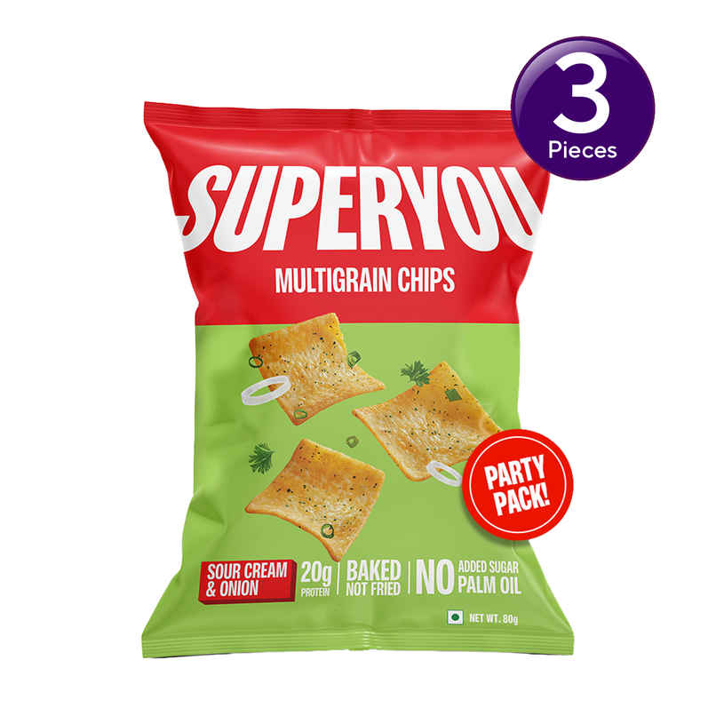 SuperYou 20g Protein Multigrain Chips - Sour Cream & Onion (No Palm oil, Baked Not Fried) Combo  