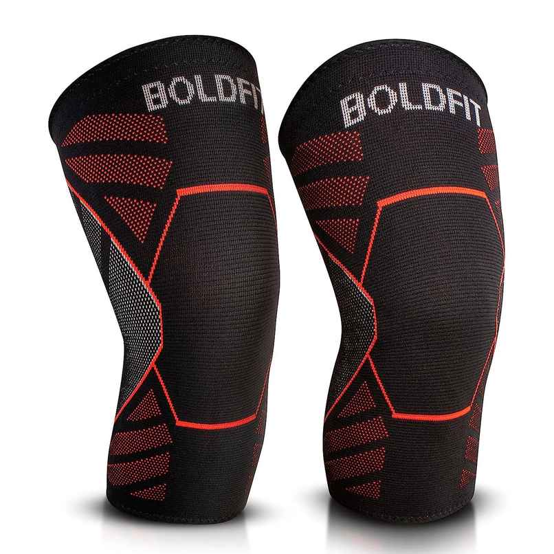Boldfit Knee Support For Men & Women Leg Sleeves For Gym Squats Red Black Extra Large