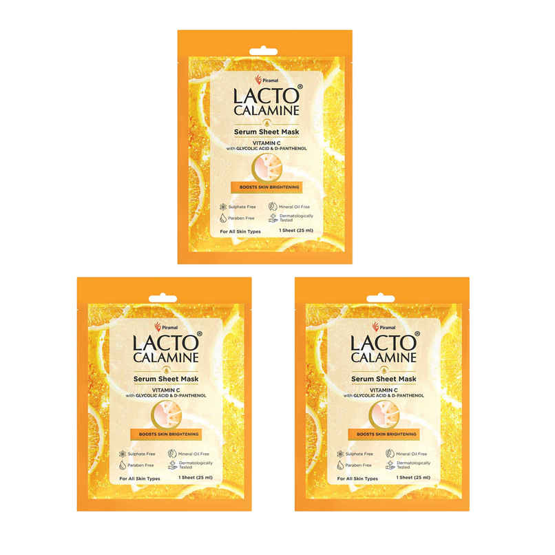 Lacto Calamine Vitamin C Face Sheet Mask with Antioxidant for Nourishing, Brightening & Glowing Skin Combo